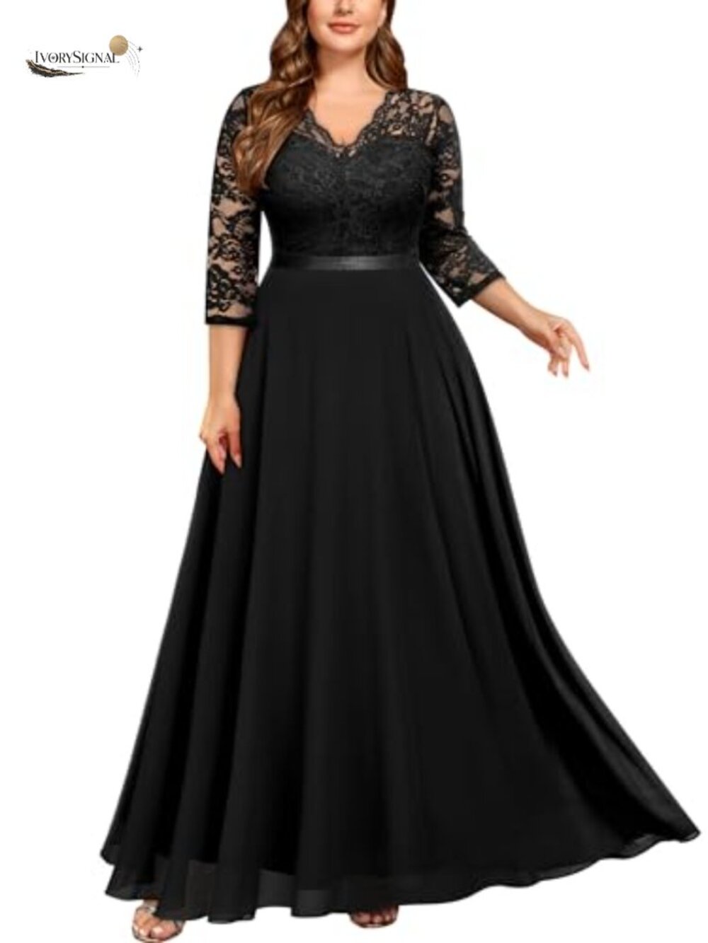 Formal Floral Lace V Neck Maxi Dress Plus Size Bridesmaid Party Gown
